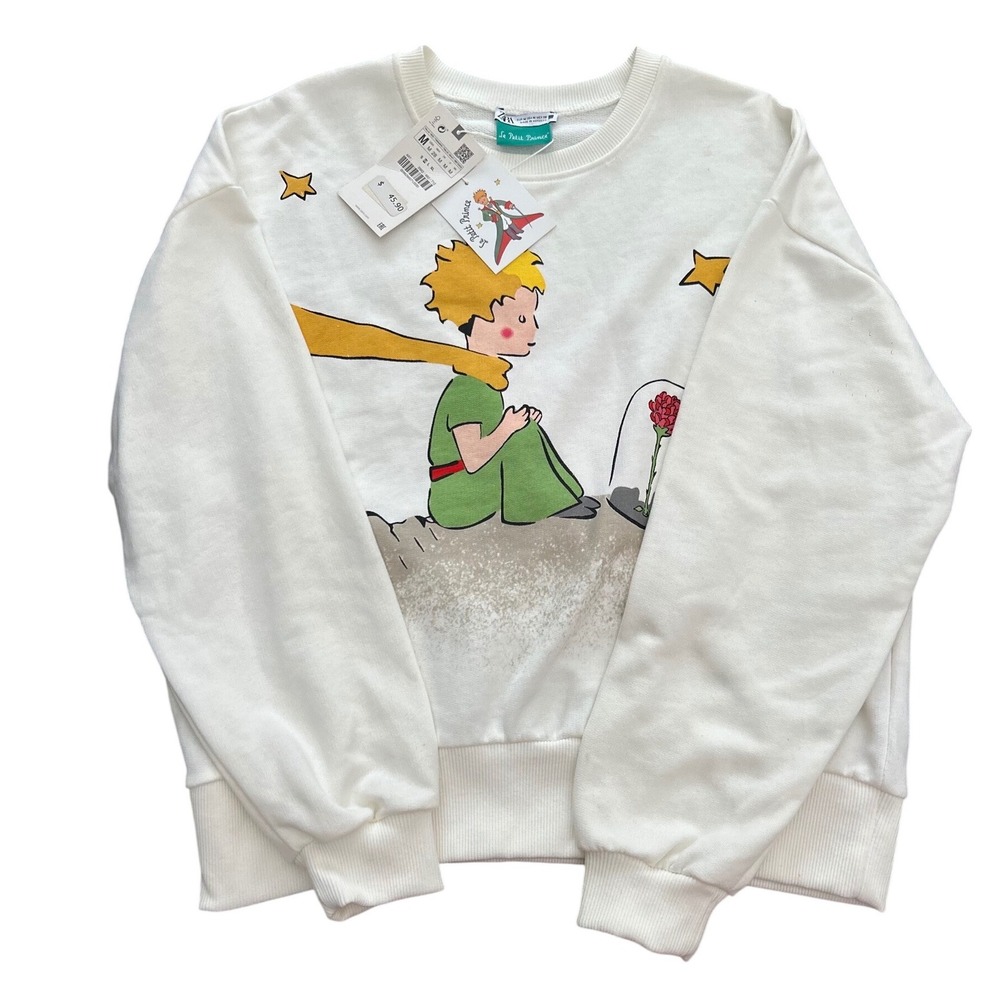 Zara Le Petit Prince Sweatshirt Cream Graphic Pullover Medium NEW